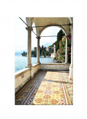 Terrace Overlooking The Lake On Canvas Painting Multicolour 40x60centimeter