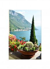 Terrace Overlooking The Lake On Canvas Painting Multicolour 40x60centimeter