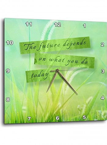 Quote Printed Wall Clock Green