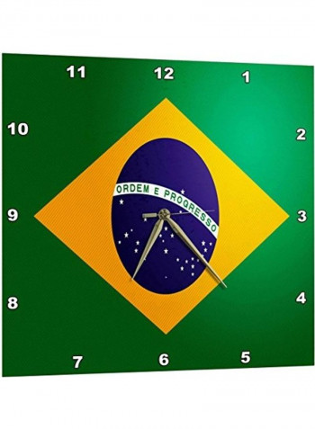 Brazil Flag Printed Wall Clock Multicolour 15x15x0.1inch