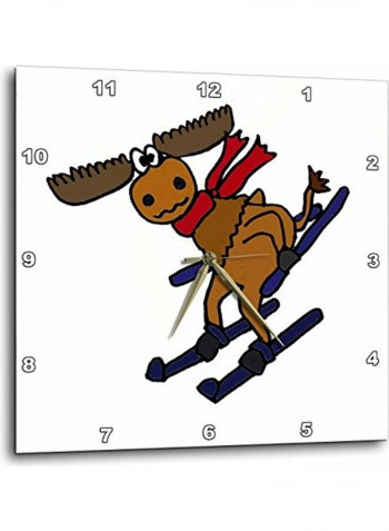 DPP 200196 3 Moose Skiing Downhill Wearing Scarf Wall Clock Multicolour 15x15inch