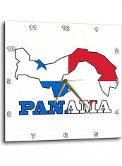 Panama Printed Analog Wall Clock White/Blue/Red 15x15x0.1inch