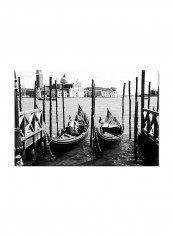 Boats In Venice On Canvas Painting Black /White 60x40centimeter