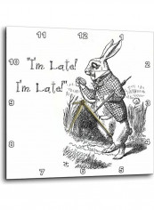 Alice In Wonderland Rabbit I'm Late John Tenniel Illustration Wall Clock Black/White 15x15inch