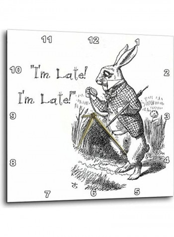 Alice In Wonderland Rabbit I'm Late John Tenniel Illustration Wall Clock Black/White 15x15inch