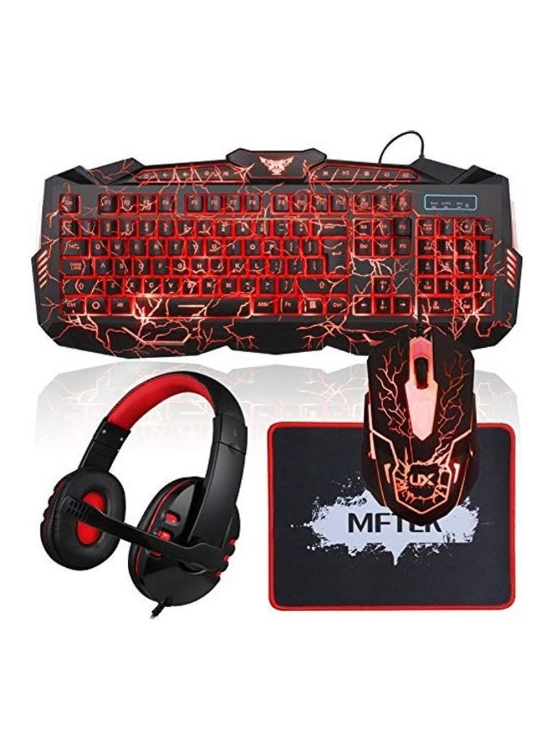 Backlit WiRed Gaming Keyboard And Mouse Combo With LED Headset Set