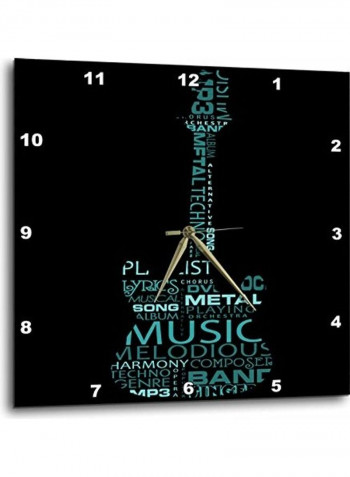 Guitar Themed Wall Clock Black/Turquoise