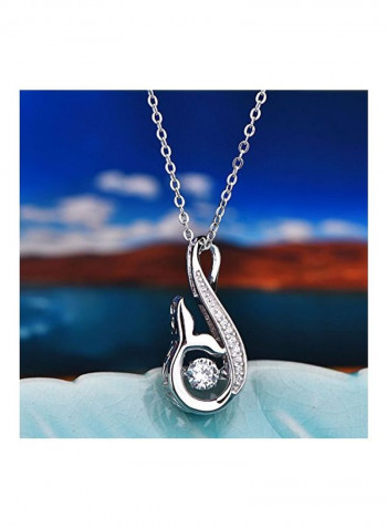 925 Sterling Silver Mermaid Tail Cubic Zirconia Studded Pendant Necklace