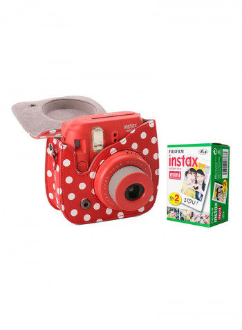 Instax Mini 8 Instant Film Camera Raspberry With 20 Film Sheets And Leather Carry Case