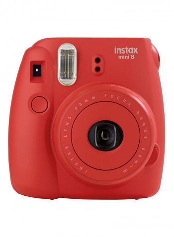Instax Mini 8 Instant Film Camera Raspberry With 20 Film Sheets And Leather Carry Case