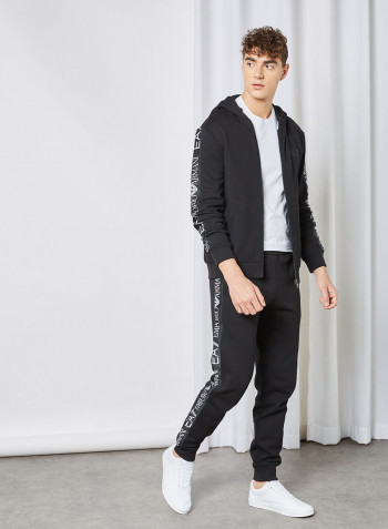 Logo Tape Zip-Through Hoodie Black