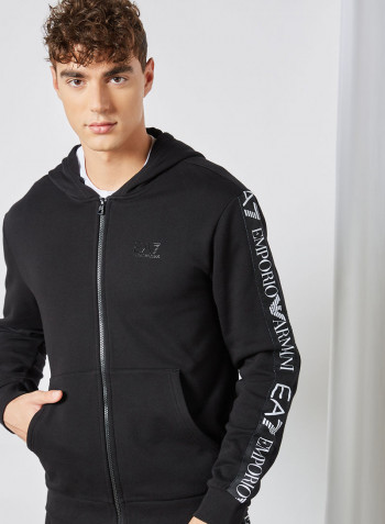 Logo Tape Zip-Through Hoodie Black