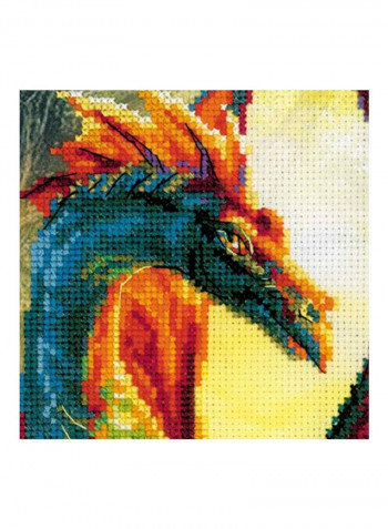 Forest Dragon Counted Cross Stitch Kit With Pre-Printed Background Green/Yellow/Blue