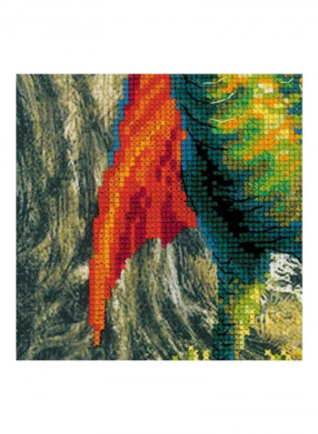 Forest Dragon Counted Cross Stitch Kit With Pre-Printed Background Green/Yellow/Blue