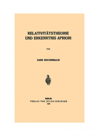 Relativitätstheorie Und Erkenntnis Apriori Paperback