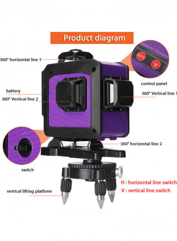 Multifunctional 16 Lines Laser Level Tool Black/Purple