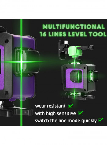Multifunctional 16 Lines Laser Level Tool Black/Purple