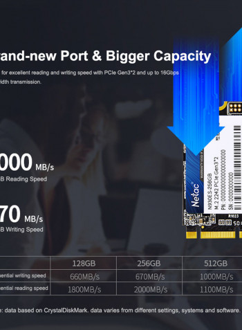 Netac N930ES NVMe M.2 2242 Gen3*2 PCIe 3D MLC/TLC NAND Flash Hard Drive 256GB Black