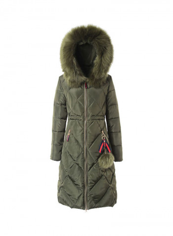 Women Down Cotton Hoodie Overcoat for Winter Green