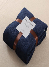 Embossing Simple Style Warm Bed Blanket Cotton Blue 200x230centimeter