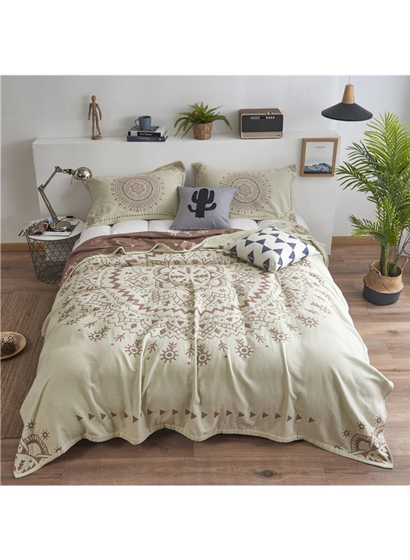 Floral Jacquard Comfy Bed Blanket Cotton Beige 150x200centimeter