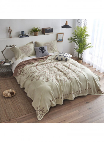 Floral Jacquard Comfy Bed Blanket Cotton Beige 150x200centimeter