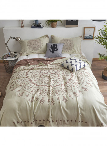 Floral Jacquard Comfy Bed Blanket Cotton Beige 150x200centimeter