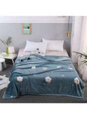 Floral Pattern Flannel Blanket Cotton Blue 230x250centimeter