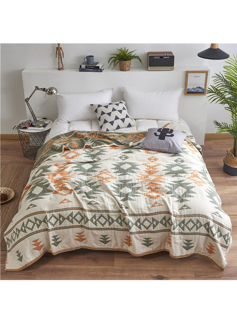 Jacquard Comfy Bed Blanket Cotton Green 150x200centimeter