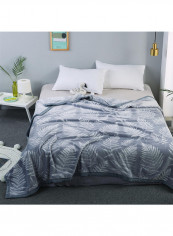 Plant Pattern Flannel Blanket Cotton Grey 230x250centimeter