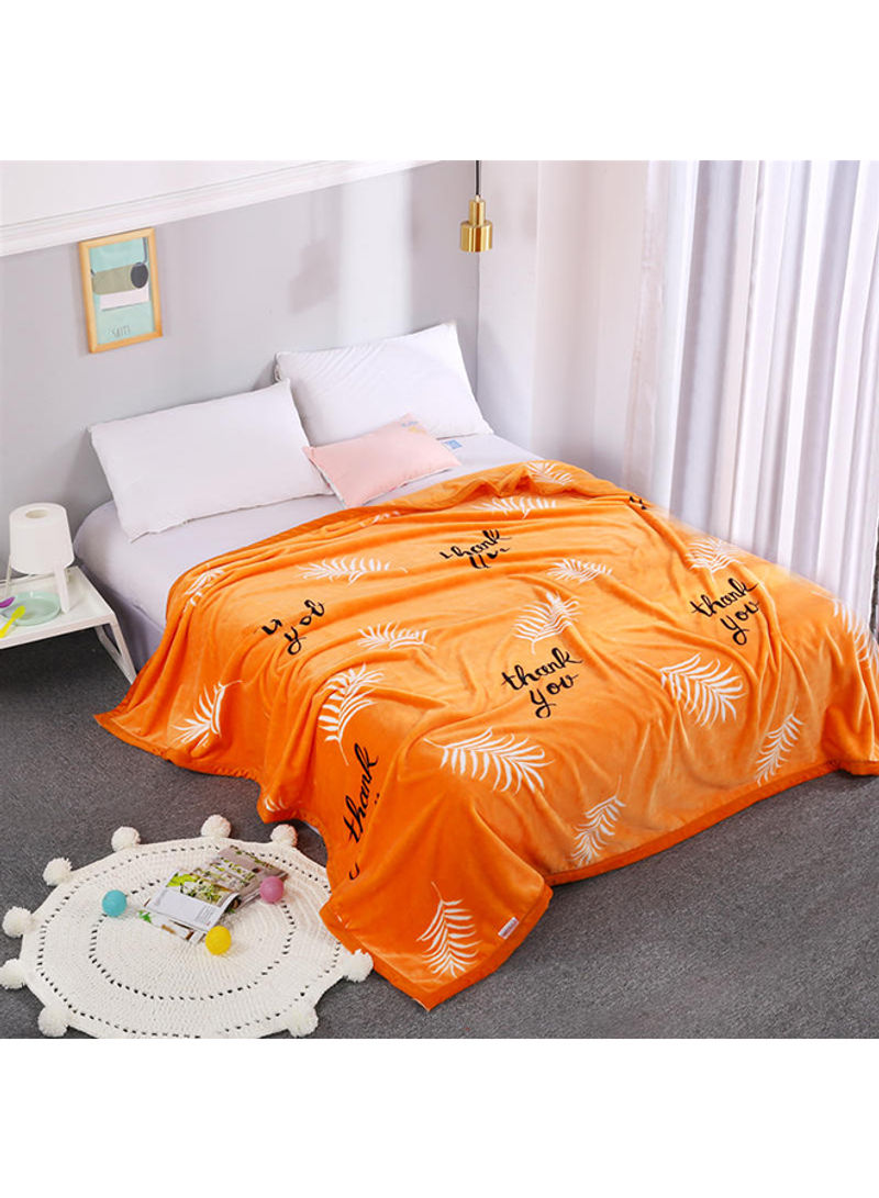Soft Leaf Printed Bed Blanket Cotton Orange 230x250centimeter