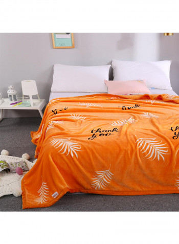 Soft Leaf Printed Bed Blanket Cotton Orange 230x250centimeter
