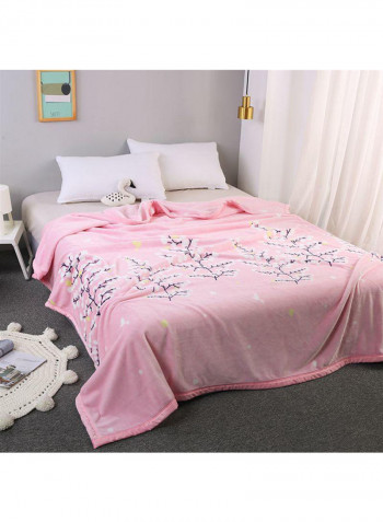 Soft Plant Printed Bed Blanket Cotton Pink 230x250centimeter