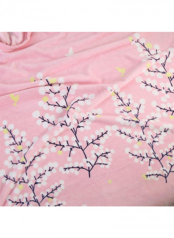 Soft Plant Printed Bed Blanket Cotton Pink 230x250centimeter