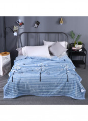 Soft Plant Printed Thicken Bed Blanket Cotton Blue 230x250centimeter