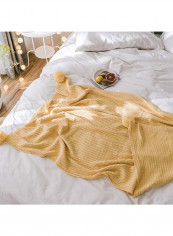 Solid Color Knitted Throw Blanket Cotton Yellow 130x170centimeter
