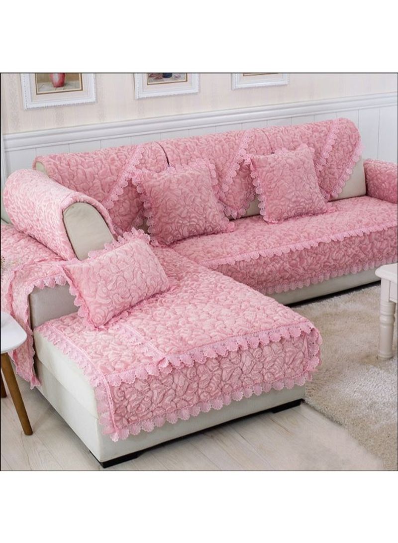 Anti-Skid Plush Sofa Cover Pink