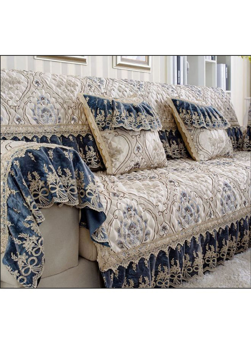 Non-Slip Lace Patchwork Sofa Slipcover Sapphire Blue 90 x 210centimeter