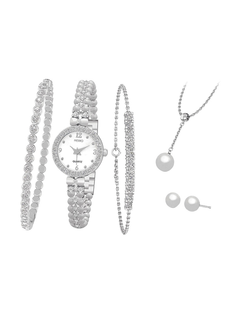 Women's 6- Piece Silver Plated Watch And Jewelry Set