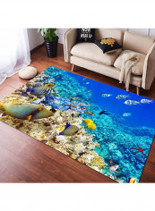 Sea World Pattern Linen Carpet Multicolour 140x200cm