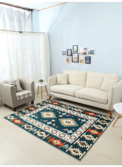 Vintage Style Geometric Pattern Washable Floor Carpet Multicolour 120 x 160cm