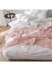 Solid Color Knitted Throw Blanket Cotton Pink 130x170centimeter