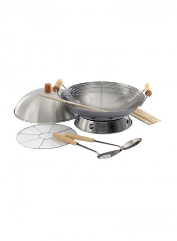 30-Piece Carbon Steel Wok Set Silver/Beige