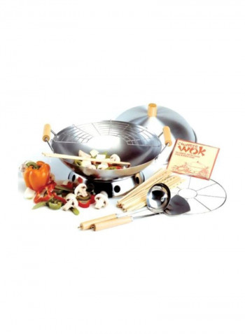 30-Piece Carbon Steel Wok Set Silver/Beige