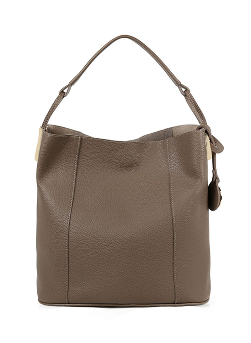 Magnetic Snap Closure Hobo Bag With Pouch Dark Mink