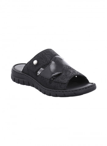 Textured Leather Sandals Black