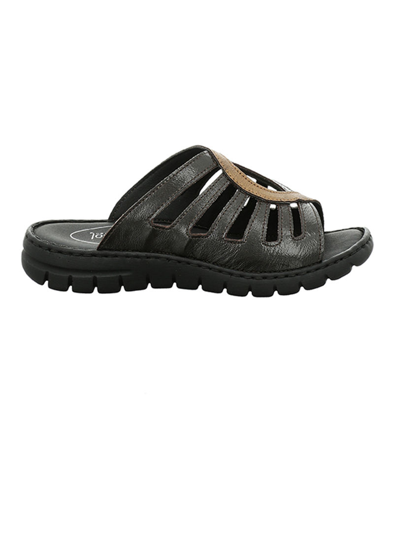Textured Leather Sandals Mocca/Black