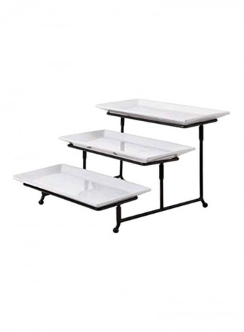 4-Piece Three Tier Appetizer And Dessert Plate Set White/Black 41.91x23.5x34.93cm