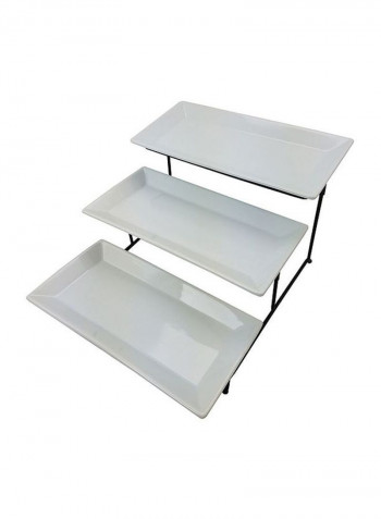 4-Piece Three Tier Appetizer And Dessert Plate Set White/Black 41.91x23.5x34.93cm