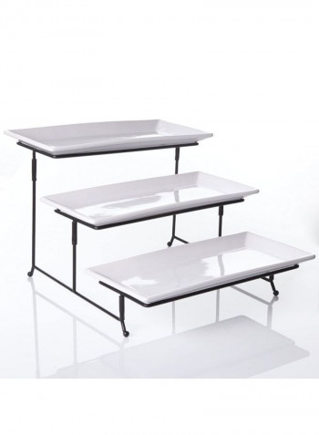 4-Piece Three Tier Appetizer And Dessert Plate Set White/Black 41.91x23.5x34.93cm